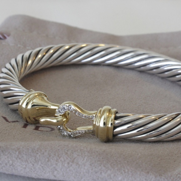David Yurman 7mm Diamond Buckle Cuff Bracelet - Picture 2 of 8